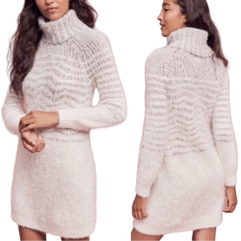 Anthropologie Cozy Turtle Sleeping by Snow Cozy Turtleneck Sweater Dress Fuzzy